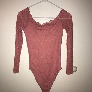 Size sm. Pink off the shoulder body suit 3/4sleeve